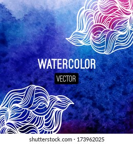 Abstract vector background. Watercolor background with waves. Blue watercolour banner. Vector illustration. Wavy graphic. Painted image. Can be used for card (postacard), menu, banner, web, printing