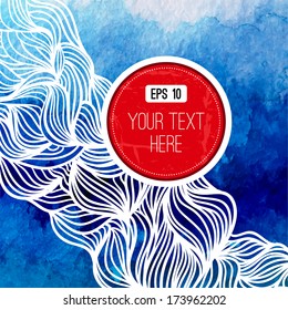 Abstract vector background. Watercolor background with waves. Blue watercolour banner. Vector illustration. Wavy graphic. Painted image. Can be used for card (postacard), menu, banner, web, printing