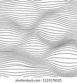 Abstract Vector Background. Wave Optical Illusion. Black and White thin Lines. Clear linear template for web and graphic design.