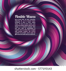 Abstract vector background, waved lines vector illustration colorful design. Wavy stripes twisted as silk . Colored stripes with variable width. Fashion ,