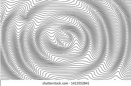 Abstract vector background of waves. 3D optical illusion, line art