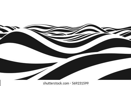 Abstract vector background of waves. 3D optical illusion- line art.