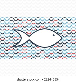 Abstract vector background with waves and fish. Nautical theme
