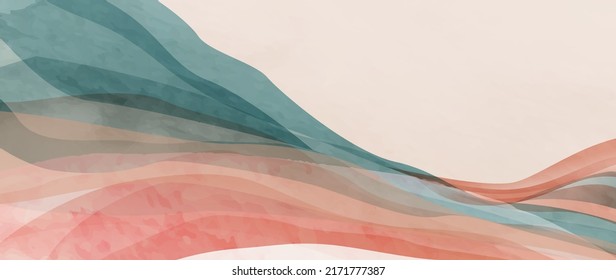 Abstract vector background with waves or hills in blue and pink tones in a watercolor style. Ink fluid art banner for decoration design, print, interior design, poster, packaging