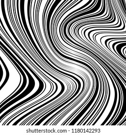 Abstract Vector Background of Waves, Line Stripes Irregular Wave Background, Abstract Minimal Design, Stylized Flowing Water 3d Illusion, Graphic Line Art
