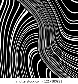 Abstract Vector Background of Waves, Line Stripes Irregular Wave Background, Abstract Minimal Design, Stylized Flowing Water 3d Illusion, Graphic Line Art