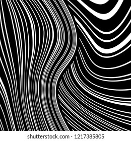 Abstract Vector Background of Waves, Line Stripes Irregular Wave Background, Abstract Minimal Design, Stylized Flowing Water 3d Illusion, Graphic Line Art