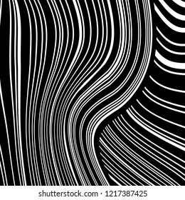 Abstract Vector Background of Waves, Line Stripes Irregular Wave Background, Abstract Minimal Design, Stylized Flowing Water 3d Illusion, Graphic Line Art