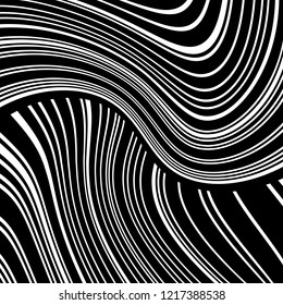 Abstract Vector Background of Waves, Line Stripes Irregular Wave Background, Abstract Minimal Design, Stylized Flowing Water 3d Illusion, Graphic Line Art