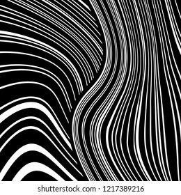 Abstract Vector Background of Waves, Line Stripes Irregular Wave Background, Abstract Minimal Design, Stylized Flowing Water 3d Illusion, Graphic Line Art