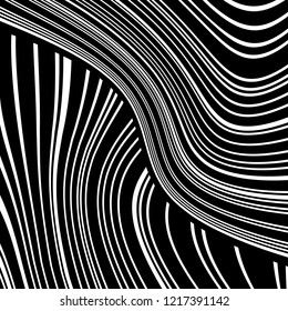 Abstract Vector Background of Waves, Line Stripes Irregular Wave Background, Abstract Minimal Design, Stylized Flowing Water 3d Illusion, Graphic Line Art