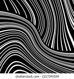 Abstract Vector Background of Waves, Line Stripes Irregular Wave Background, Abstract Minimal Design, Stylized Flowing Water 3d Illusion, Graphic Line Art