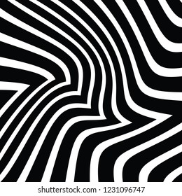 Abstract Vector Background of Waves, Line Stripes Irregular Wave Background, Abstract Minimal Design, Stylized Flowing Water 3d Illusion, Graphic Line Art