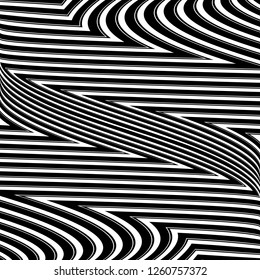 Abstract Vector Background of Waves, Line Stripes Irregular Wave Background, Abstract Minimal Design, Stylized Flowing Water 3d Illusion, Graphic Line Art
