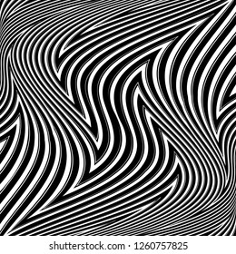 Abstract Vector Background of Waves, Line Stripes Irregular Wave Background, Abstract Minimal Design, Stylized Flowing Water 3d Illusion, Graphic Line Art