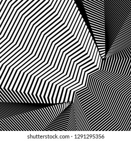 Abstract Vector Background of Waves, Line Stripes Irregular Wave Background, Abstract Minimal Design, Stylized Flowing Water 3d Illusion, Graphic Line Art