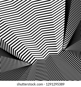 Abstract Vector Background of Waves, Line Stripes Irregular Wave Background, Abstract Minimal Design, Stylized Flowing Water 3d Illusion, Graphic Line Art