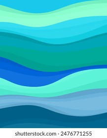 Abstract vector background with waves, lines and smooth transitions of blue, emerald and white colors.