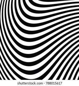 Abstract Vector Background of Waves,  Optical Illusion, Black and White Line Art, Wave Icon, Optical Art Background, Wave Design, Abstract Lines, Modern Striped Background