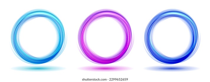 Abstract vector background wavy blue circles set. Circle lines Abstract waves. Blue Circle frames tranparent isolated on white background with empty space.