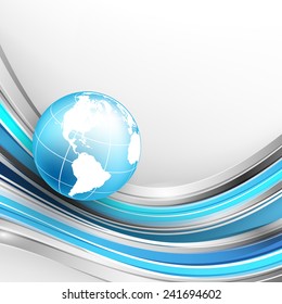  abstract vector background with wavy lines and globe. Eps10