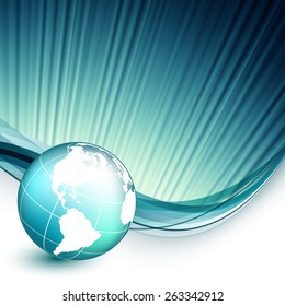  abstract vector background with wavy lines and globe. Eps10