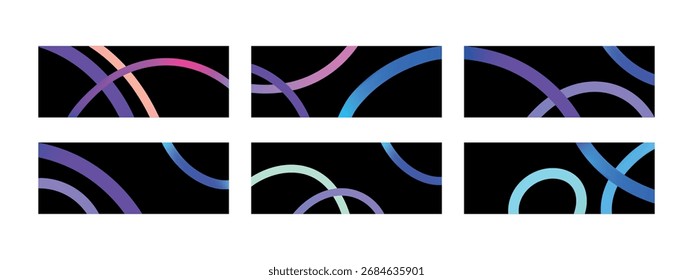 Abstract vector background with wavy lines. Different colorful gradient shapes on black background