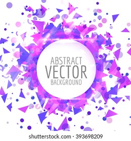 Abstract vector background. White circle place for text. Multiple triangle shapes. 