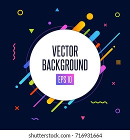 Abstract vector background with white circle for text message and abstract colorful elements. Modern neon lines and design element for your art. Vector EPS 10 background