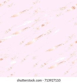 Abstract vector background. White and gold brush strokes on a gently pink background.