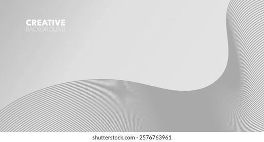 Abstract vector background with white lines and curled paper texture design template. This image shows a creative background with a light gray curved design. 