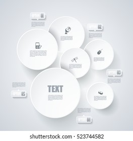 Abstract vector background with white paper stickers, 3D effect.