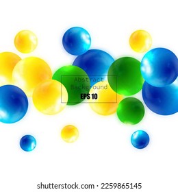 Abstract vector background. Yellow , green, blue glossy balls. Decor element, design.