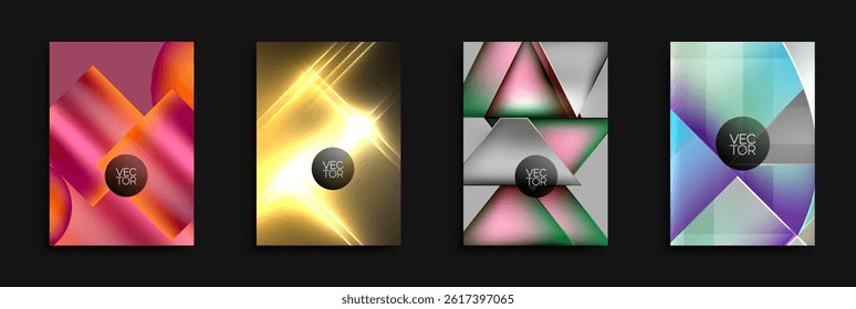 Abstract vector backgrounds. Bright colors, geometric shapes, gradients create modern designs. Ideal for flyers, posters, presentations.