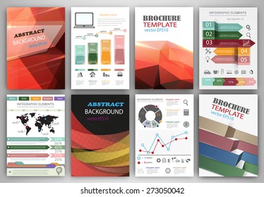 Abstract vector backgrounds and brochures for web and mobile applications. Business and technology infographic, icons, creative template design for presentation, poster, cover, booklet, banner.