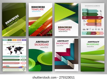 Abstract vector backgrounds and brochures for web and mobile applications. Business and technology infographic, icons, creative template design for presentation, poster, cover, booklet, banner.