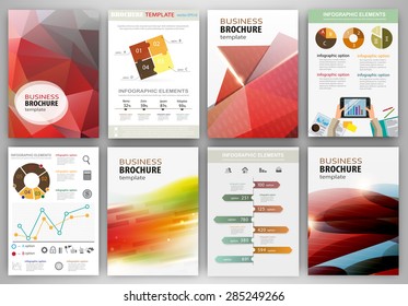 Abstract vector backgrounds and brochures for web and mobile applications. Business and technology infographic, icons, creative template design for presentation, poster, cover, booklet, banner.