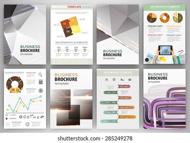 Abstract vector backgrounds and brochures for web and mobile applications. Business and technology infographic, icons, creative template design for presentation, poster, cover, booklet, banner.