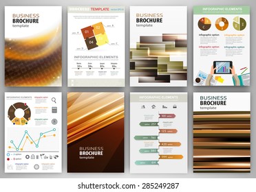 Abstract vector backgrounds and brochures for web and mobile applications. Business and technology infographic, icons, creative template design for presentation, poster, cover, booklet, banner.