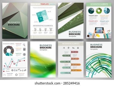Abstract vector backgrounds and brochures for web and mobile applications. Business and technology infographic, icons, creative template design for presentation, poster, cover, booklet, banner.