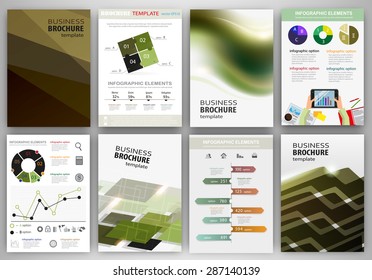 Abstract vector backgrounds and brochures for web and mobile applications. Business and technology infographic, icons, creative template design for presentation, poster, cover, booklet, banner.