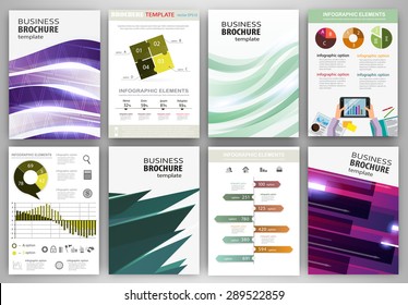 Abstract vector backgrounds and brochures for web and mobile applications. Business and technology infographic, icons, creative template design for presentation, poster, cover, booklet, banner.