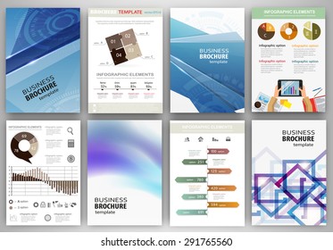 Abstract vector backgrounds and brochures for web and mobile applications. Business and technology infographic, icons, creative template design for presentation, poster, cover, booklet, banner.
