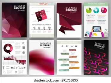 Abstract vector backgrounds and brochures for web and mobile applications. Business and technology infographic, icons, creative template design for presentation, poster, cover, booklet, banner.
