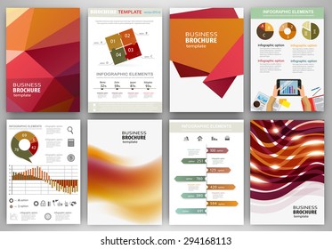 Abstract vector backgrounds and brochures for web and mobile applications. Business and technology infographic, icons, creative template design for presentation, poster, cover, booklet, banner.