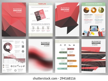 Abstract vector backgrounds and brochures for web and mobile applications. Business and technology infographic, icons, creative template design for presentation, poster, cover, booklet, banner.