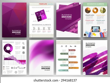 Abstract vector backgrounds and brochures for web and mobile applications. Business and technology infographic, icons, creative template design for presentation, poster, cover, booklet, banner.