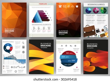 Abstract vector backgrounds and brochures for web and mobile applications. Business and technology infographic, icons, creative template design for presentation, poster, cover, booklet, banner.