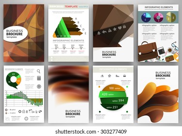 Abstract vector backgrounds and brochures for web and mobile applications. Business and technology infographic, icons, creative template design for presentation, poster, cover, booklet, banner.