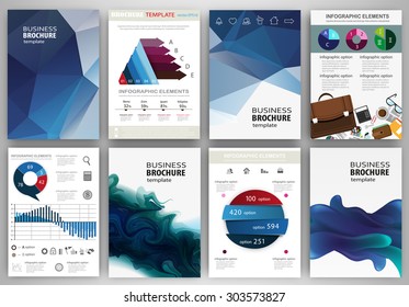 Abstract vector backgrounds and brochures for web and mobile applications. Business and technology infographic, icons, creative template design for presentation, poster, cover, booklet, banner.